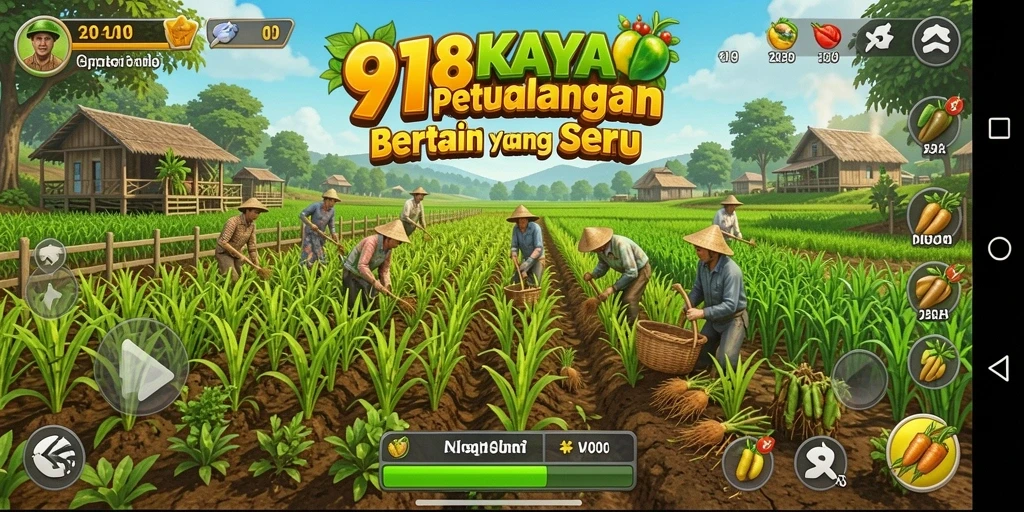 Screenshot gameplay 918KAYA yang menunjukkan aktivitas bertani yang menyenangkan.