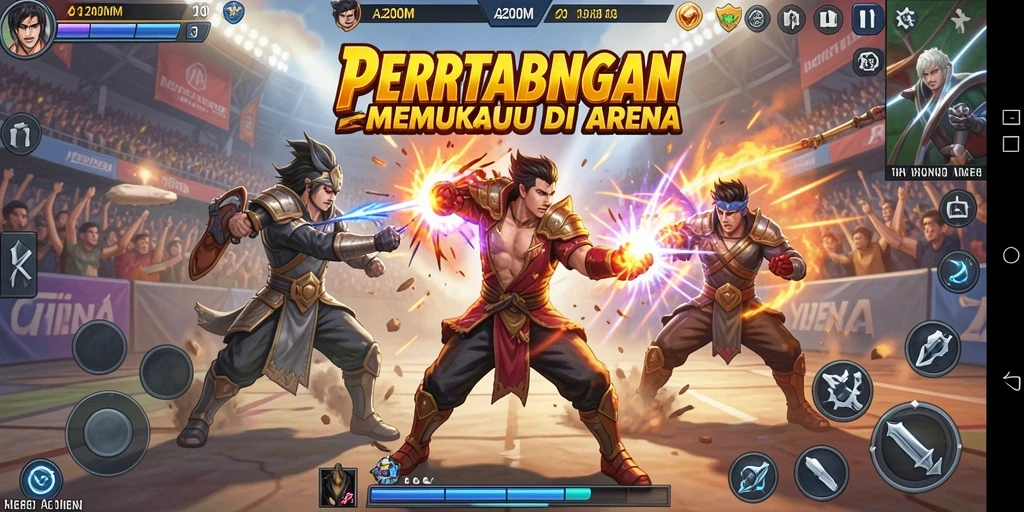Screenshot A200M menampilkan aksi pertarungan yang intens dan grafis yang memukau.