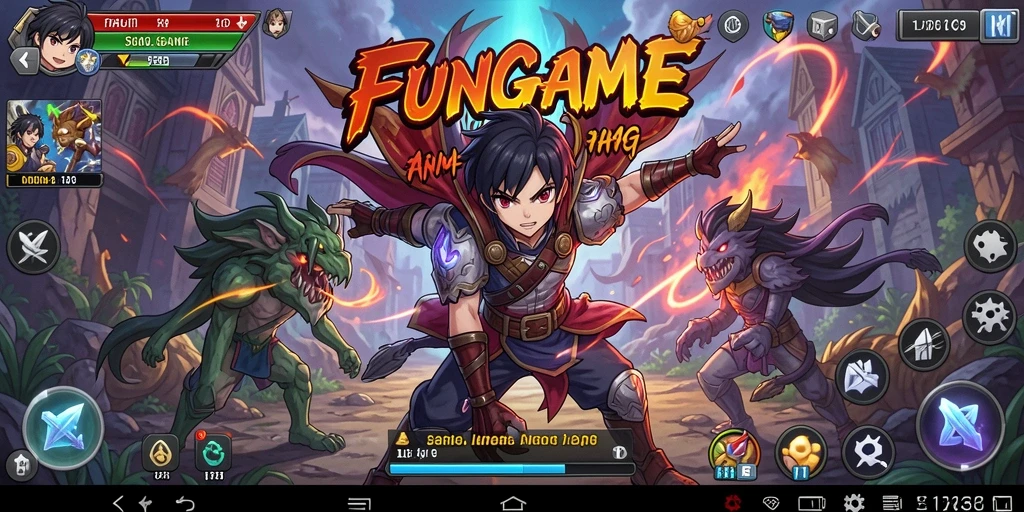 Screenshot FUNGAME yang menampilkan aksi pertarungan karakter Anime.
