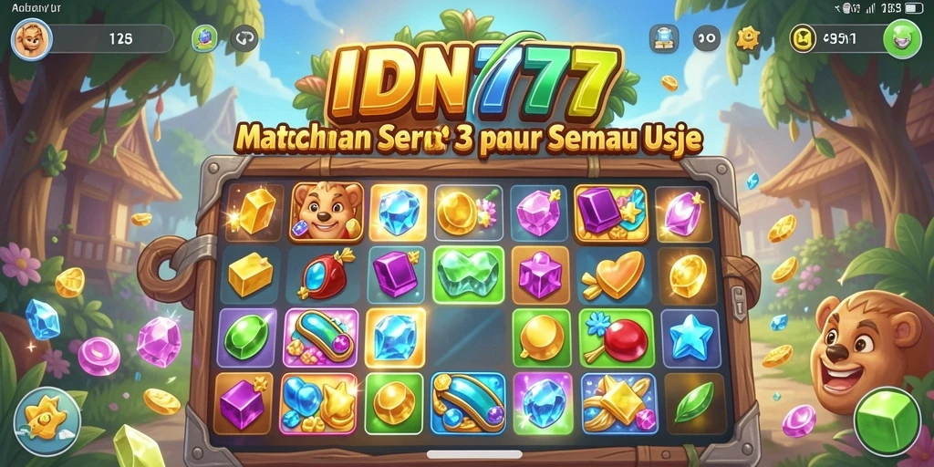Tangkapan layar gameplay IDN777 yang menampilkan kecocokan objek warna-warni.