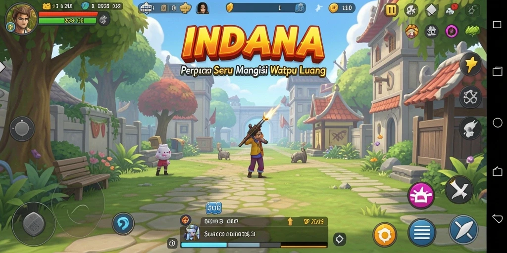 Tampilan gameplay INDAAA yang ceria dan menyenangkan.