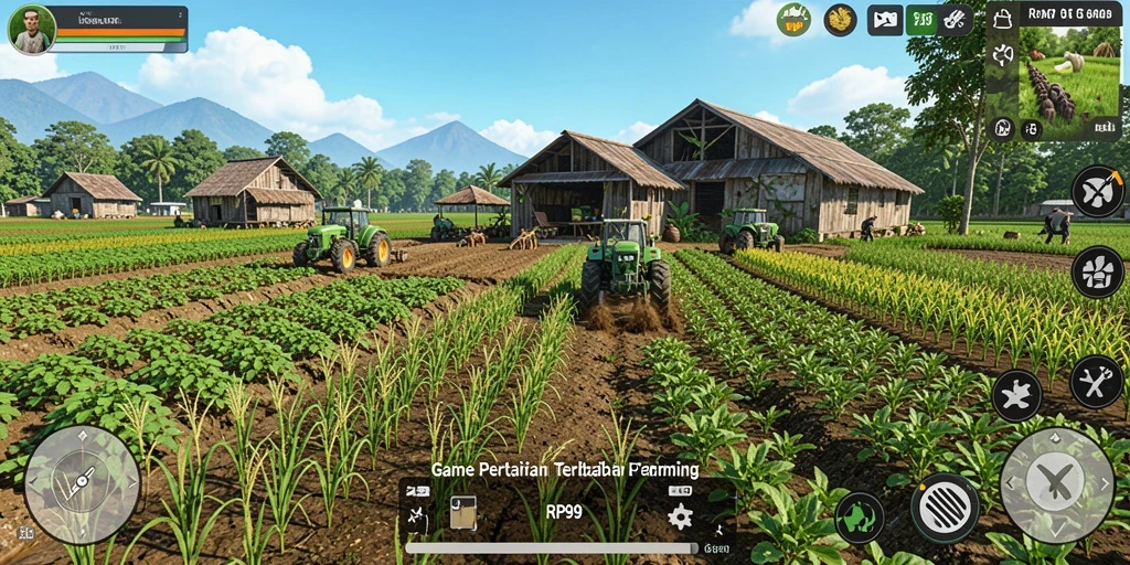 Tangkapan layar RP99 menunjukkan gameplay pertanian yang menyenangkan dan interaktif.