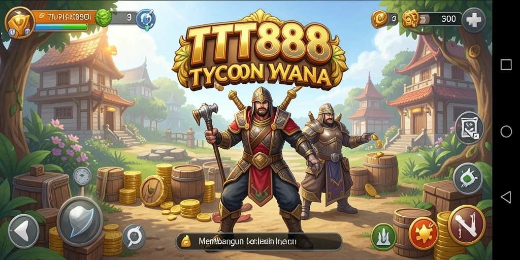 Screenshot gameplay TTT888 menampilkan pembangunan kerajaan bisnis yang menarik.