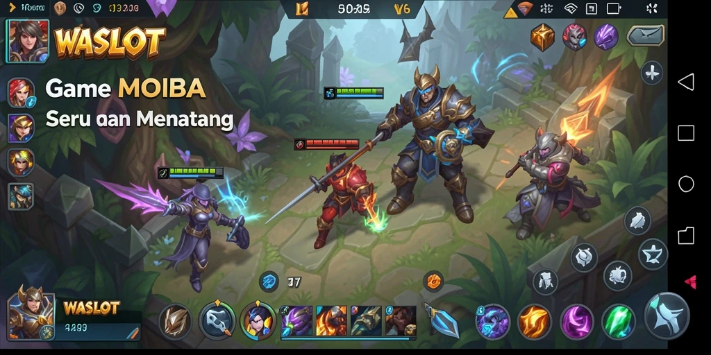 Tampilan utama gameplay menunjukkan pertarungan intens di arena MOBA.